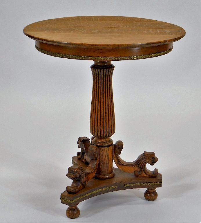 Appraisal: Victorian Round Carved Oak Lion Center Table United States th