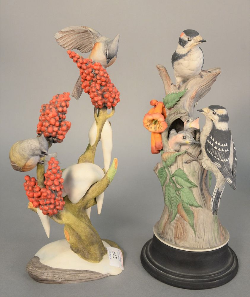 Appraisal: Two Boehm Tufted Titmice porcelain sculpture and Downy Woodpecker porcelain