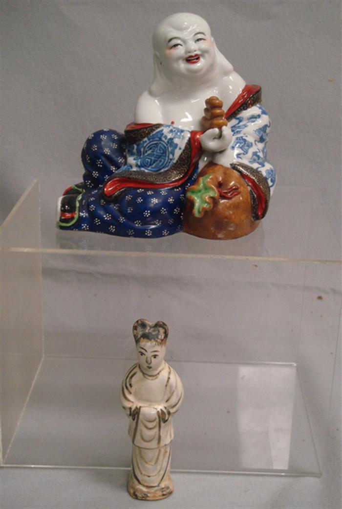 Appraisal: Chinese porcelain ho-tai figure with pottery tomb ornament tall Estimate