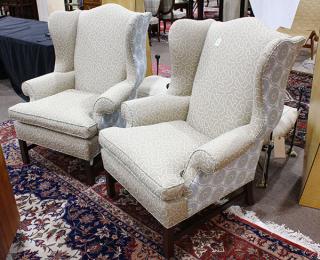 Appraisal: Pair of custom upholstered wingback armchairs Pair of custom upholstered