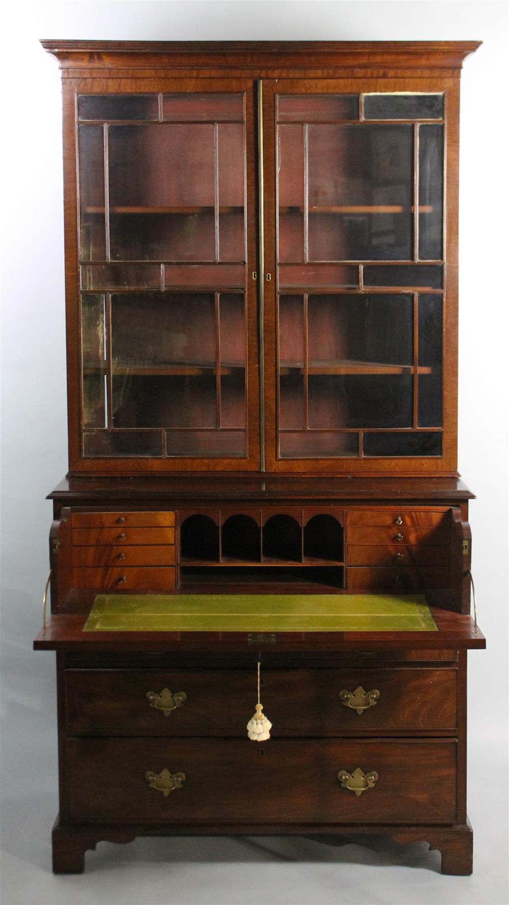 Appraisal: GEORGIAN MAHOGANY SECRETAIRE in two parts the top section with