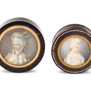 Appraisal: Two Continental Gilt Metal Mounted and Portrait Miniature Inset Tortoiseshell