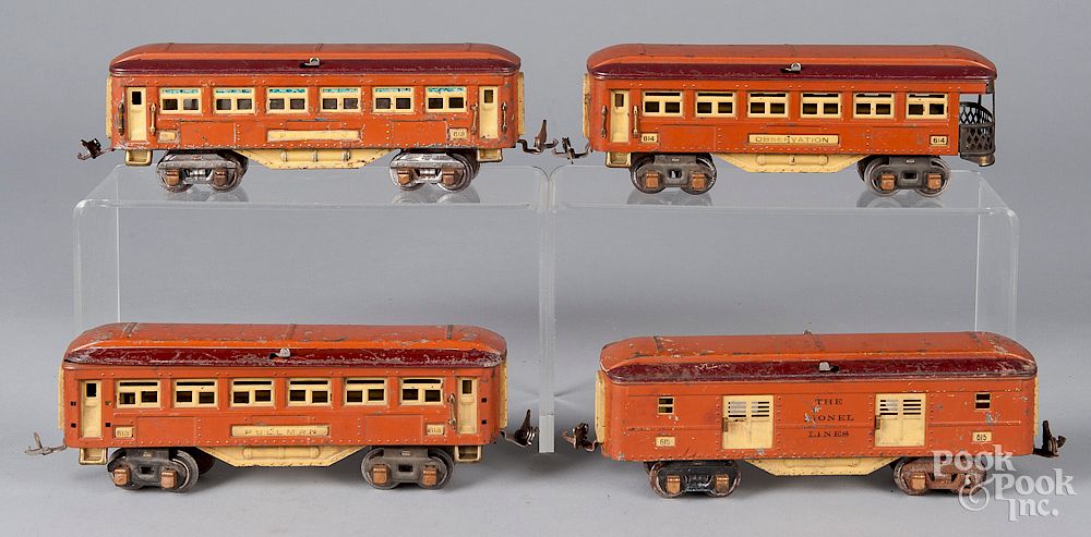 Appraisal: Four Lionel terra cotta passenger cars Four Lionel terra cotta