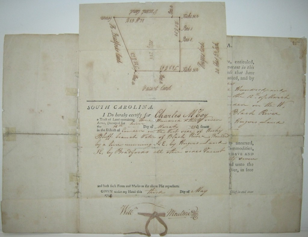 Appraisal: MOULTRIE WILLIAM Partly-printed Document Signed Will m Moultrie as Governor