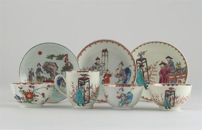 Appraisal: A Worcester trio painted in polychrome enamels with three Chinese