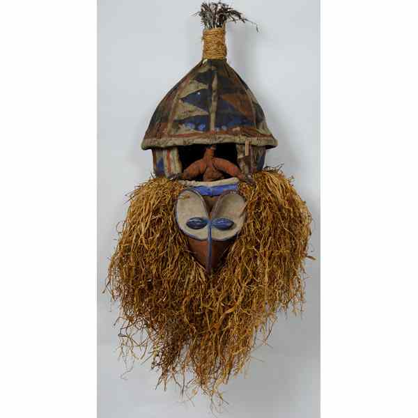 Appraisal: African Polychrome Wood Fiber and Cloth Mask An African painted