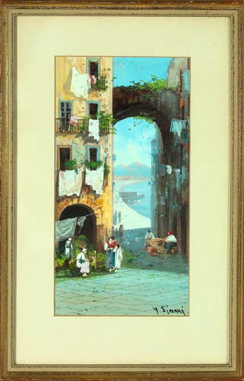 Appraisal: Y Gianni Italian th Century Mediterranean Village Scenes pair of