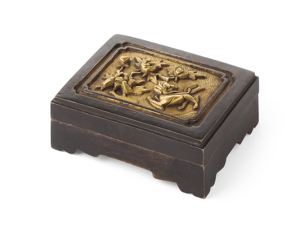 Appraisal: SMALL GILT AND PATINATED BRONZE BOX AND COVER of rectangular