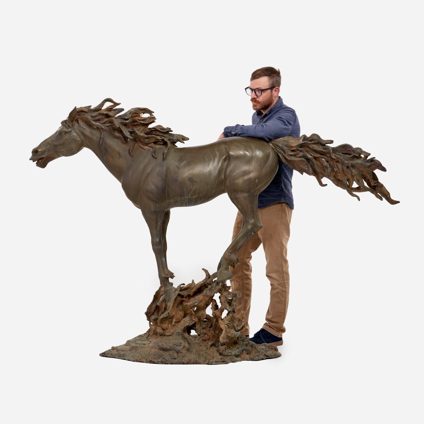 Appraisal: MONUMENTAL BRONZE MUSTANG SCULPTURE A monumental cast bronze alloy sculpture