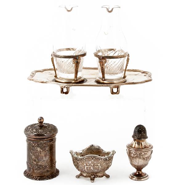 Appraisal: A continental silver group of condiment vessels with a sterling