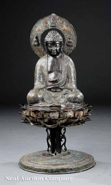 Appraisal: An Early Nagoya Bronze and Cloisonn Enameled Figure of Amida