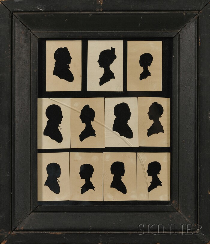 Appraisal: Eleven Silhouettes in a Common Frame America c hollow-cut bust-length