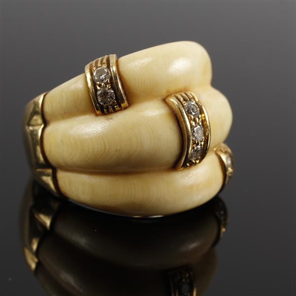 Appraisal: Victorian Carved Ivory Estate Ring mounted with gold and diamonds