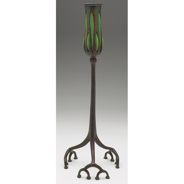 Appraisal: Fine Tiffany Studios candlestick unusual and interesting footed form bronze