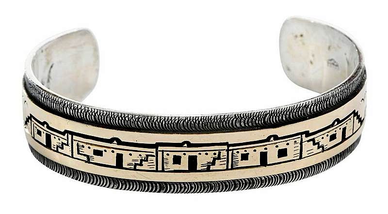 Appraisal: Victor Coochwytewa kt Gold Silver Bracelet cuff adobe design stamped