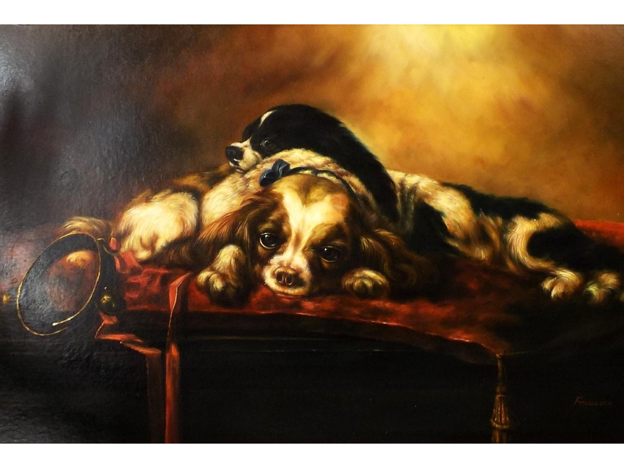 Appraisal: Francesco th st century contemporary - King Charles Spaniels seated