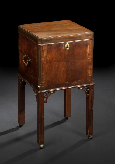 Appraisal: English Carved Banded and Fretted Mahogany Cellarette-on-Stand fourth quarter th