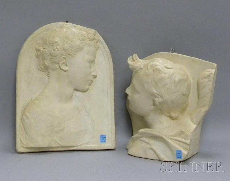 Appraisal: Two Ivory-painted Figural Cast Plaster Wall Plaques P P Caproni