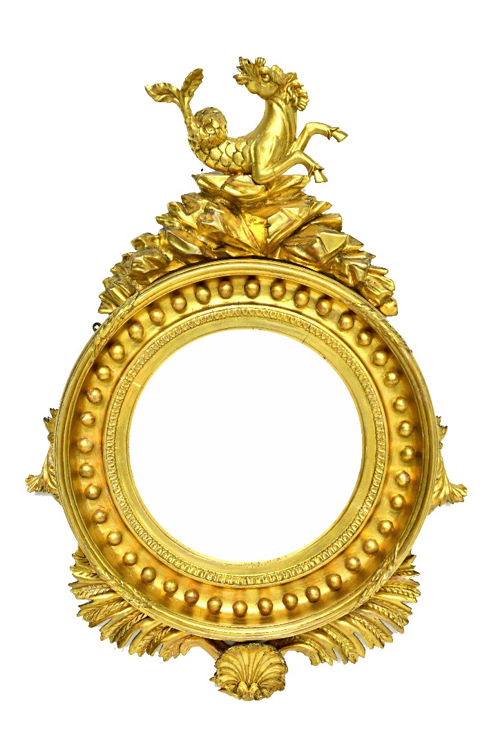 Appraisal: A Regency gilt framed circular convex wall mirror with a