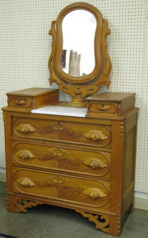 Appraisal: Late Victorian Marble Top Dresser with Mirror ash with burl