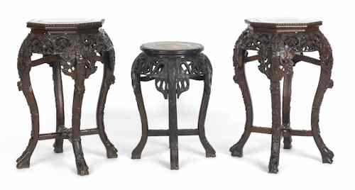 Appraisal: Three Chinese export rosewood end tables with inset marble tops