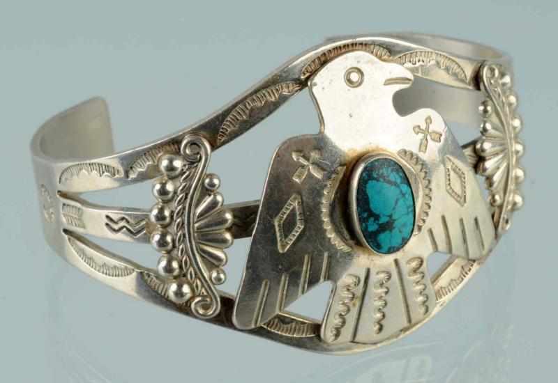 Appraisal: Native American Indian Sliver Bracelet Description With phoenix and turquoise