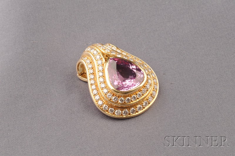 Appraisal: kt Gold and Pink Topaz Pendant the shaped pendant set