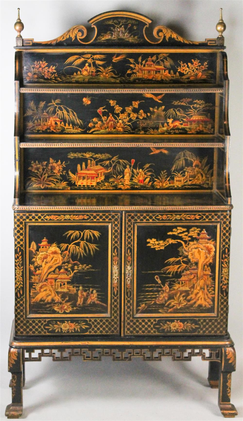 Appraisal: CHINOISERIE STYLE LACQUER AND PAINT DECORATED CHIFFONIER having an upper