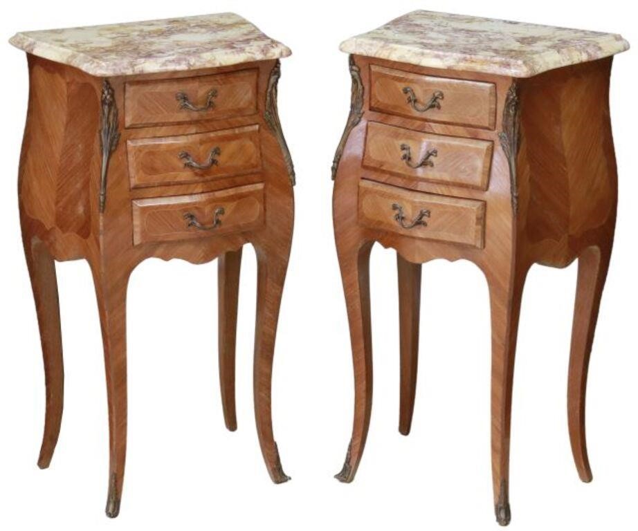 Appraisal: pair Louis XV style marble-top nightstands late th c three