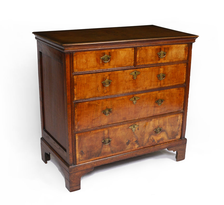 Appraisal: EARLY CHEST OF DRAWERS Burl veneer top half drawers over