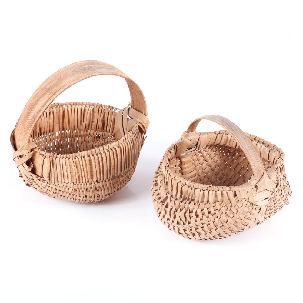 Appraisal: TWO APPALACHIAN RIB-TYPE WOVEN SPLINT EGG BASKETS ONE WITH W