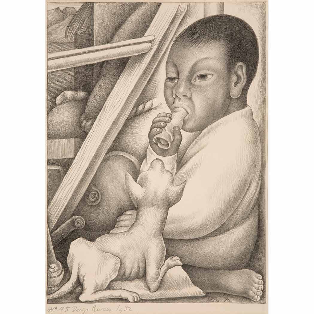 Appraisal: Diego Rivera - BOY AND DOG Lithograph signed dated and