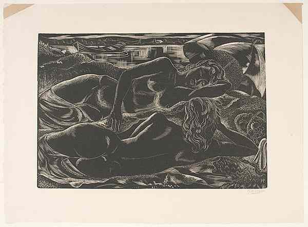 Appraisal: Emil Ganso American - At the Seashore Wood engraving titled