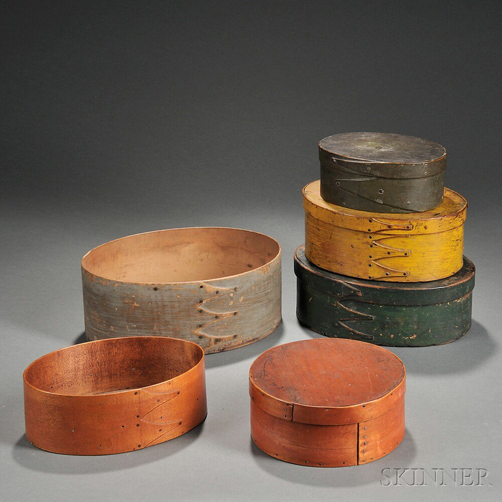 Appraisal: Six Painted Bentwood Storage Boxes America th century including four