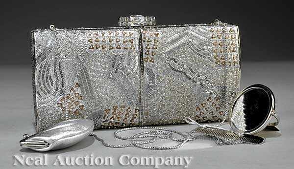 Appraisal: A Judith Leiber Silver Embroidered and Beaded Clutch early s