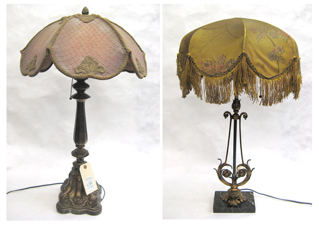 Appraisal: TWO AMERICAN METAL TABLE LAMPS Both having shaped cloth shades