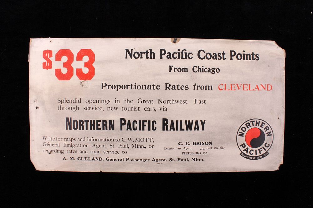 Appraisal: MN Northern Pacific Railway Sign Early 's For your consideration