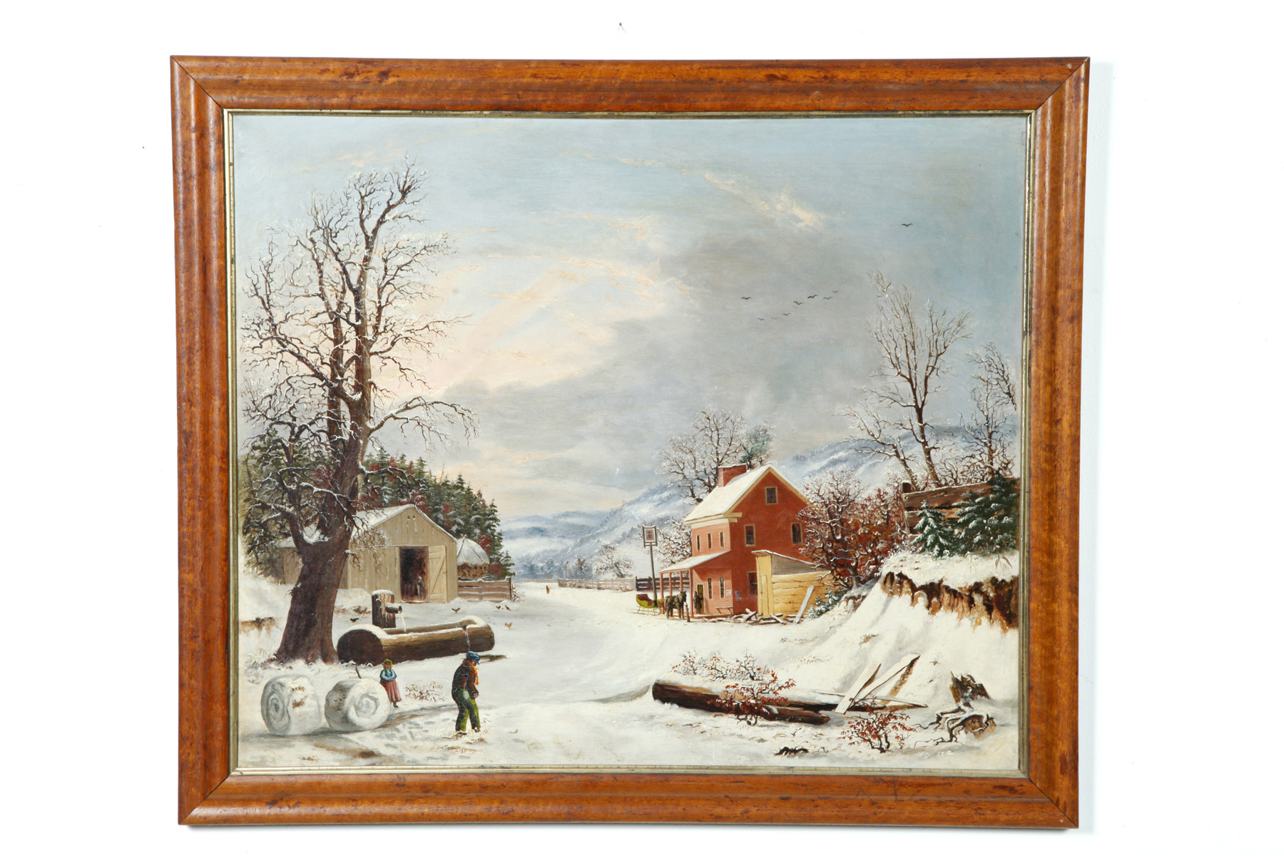 Appraisal: WINTER LANDSCAPE WITH INN AND BARN AMERICAN LATE TH CENTURY