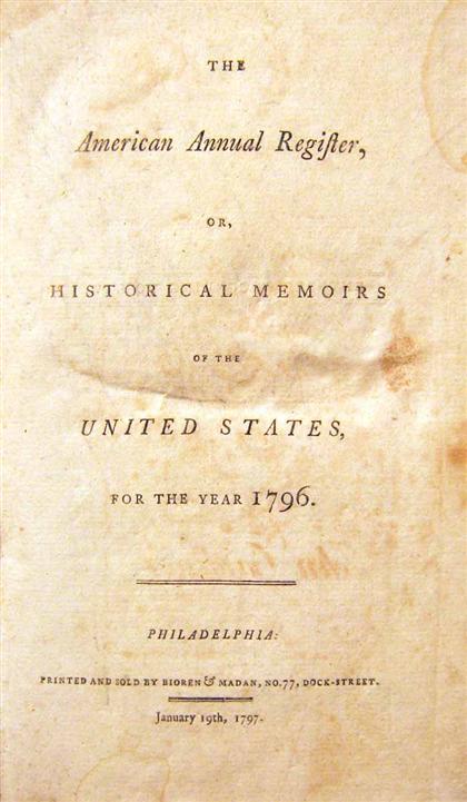 Appraisal: vol Callender James Thomson The American Annual Register or Historical