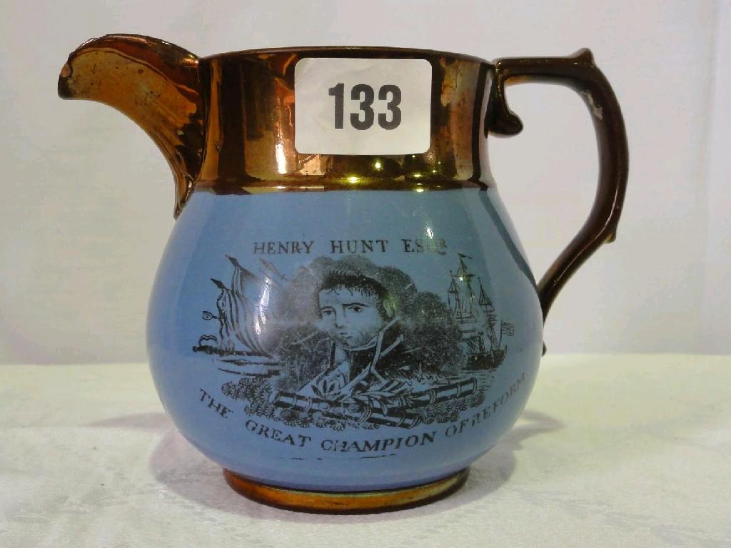 Appraisal: An early th century blue ground jug with a copper