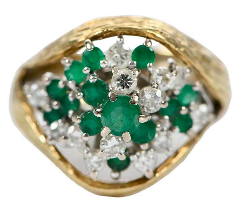 Appraisal: kt Emerald and Diamond Ring and Guard cluster ring with