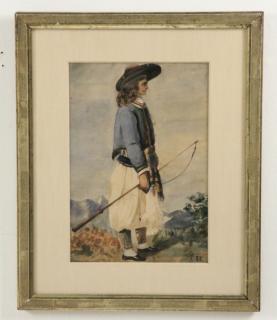 Appraisal: FRAMED EUROPEAN WATERCOLOR OF YOUNG BOY WITH FISHING POLE SIGNED