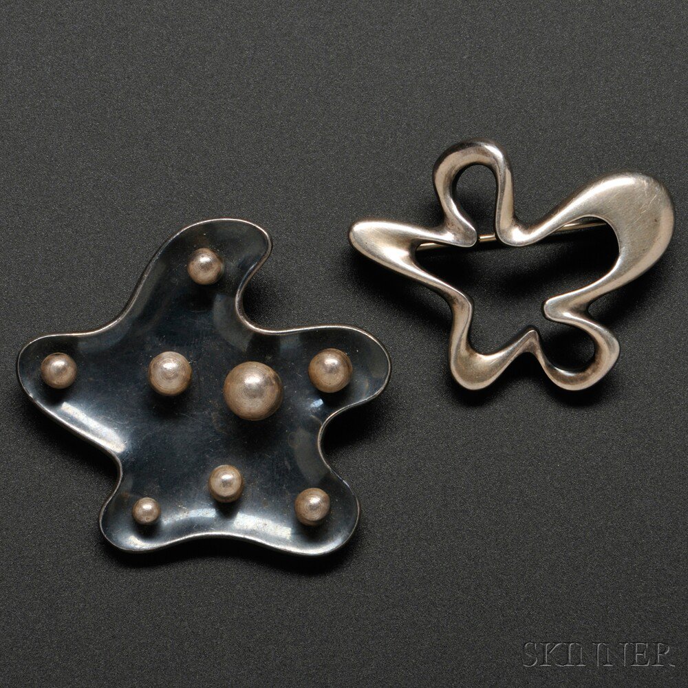 Appraisal: Two Modernist Brooches Sigi Georg Jensen Sterling silver A starfish