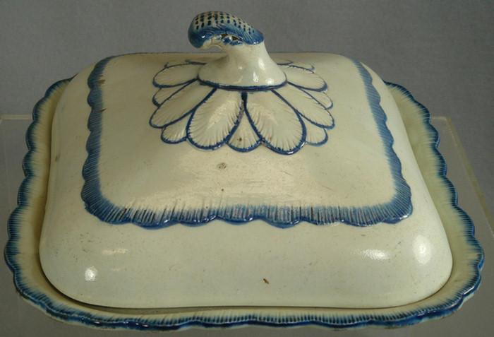 Appraisal: Leeds pearlware blue featheredge square covered dish excellent condition impressed