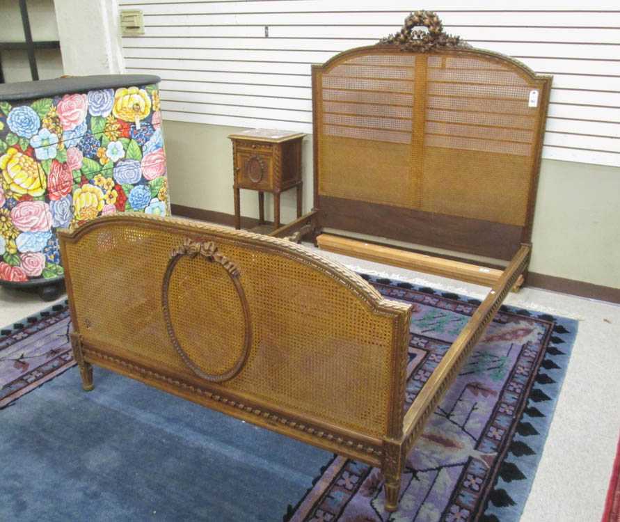 Appraisal: LOUIS XVI STYLE BED AND NIGHTSTAND SET French c the