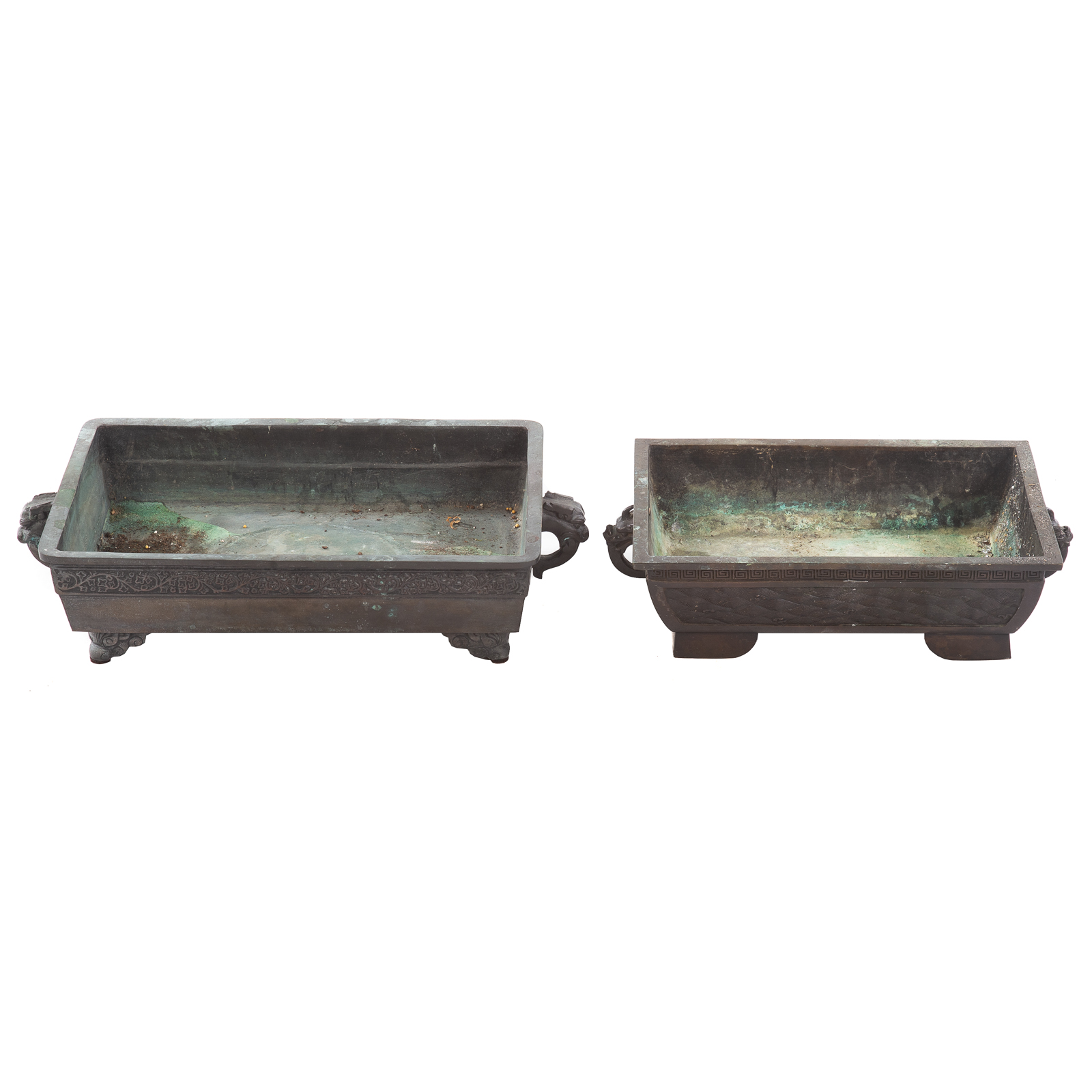 Appraisal: TWO CHINESE BRONZE BULB PLANTERS th century rectangular footed planters