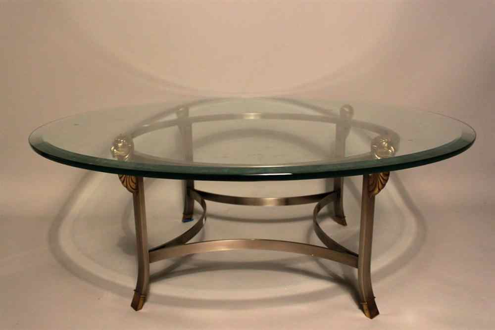 Appraisal: CIRCULAR GLASS TABLE TOP AND ROUND BASE LEGS WITH GOLD