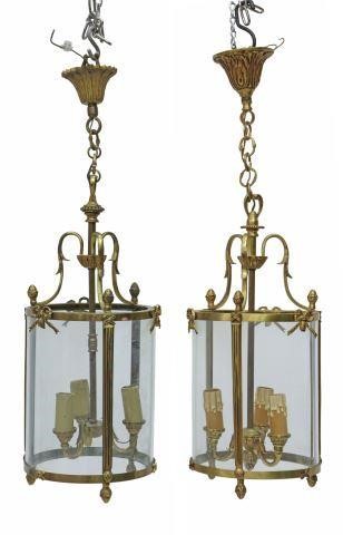 Appraisal: pair French brass three-light hall lanterns early th c having