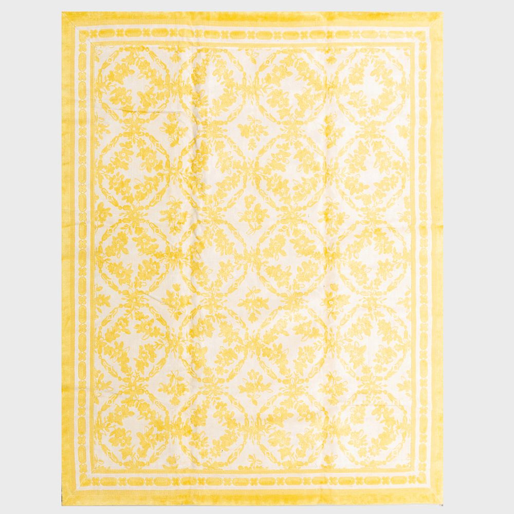 Appraisal: Yellow and Cream 'Versailles' Linen Rug Stark Lined ft in