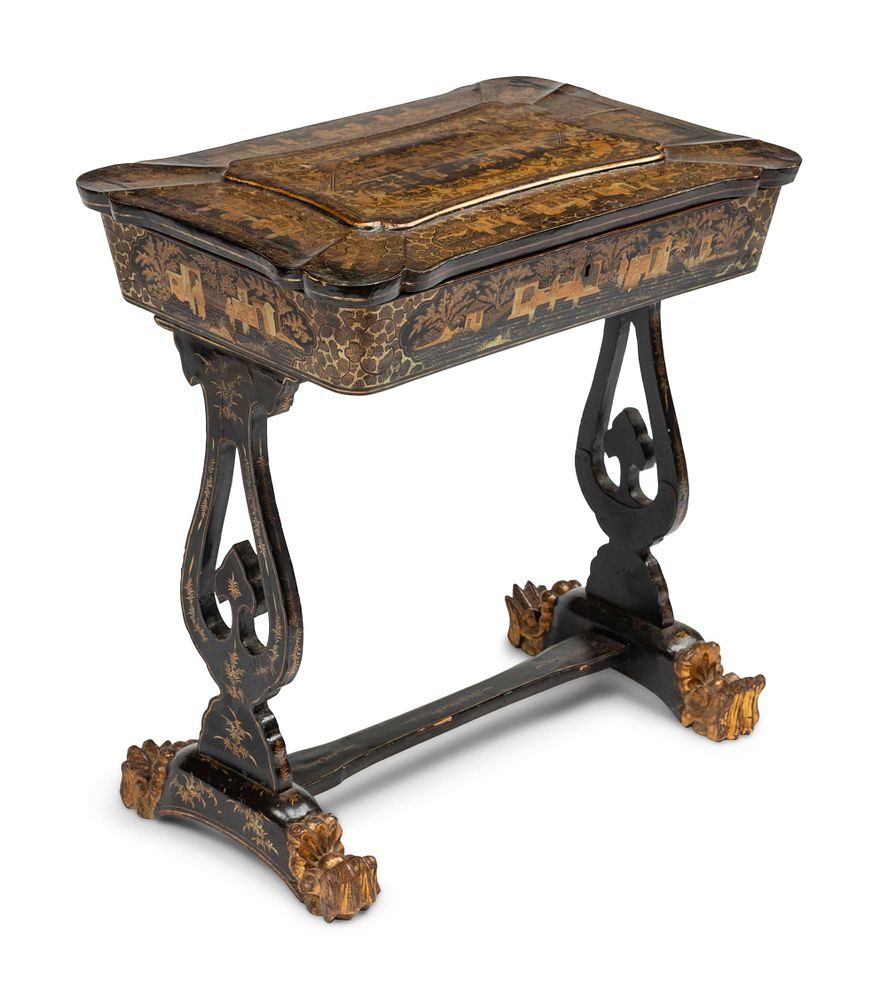 Appraisal: A Chinese Export Lacquered Work Table A Chinese Export Lacquered